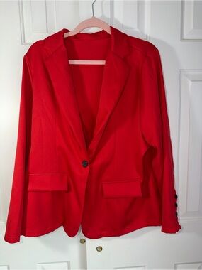 Red Single-Button Women's Blazer